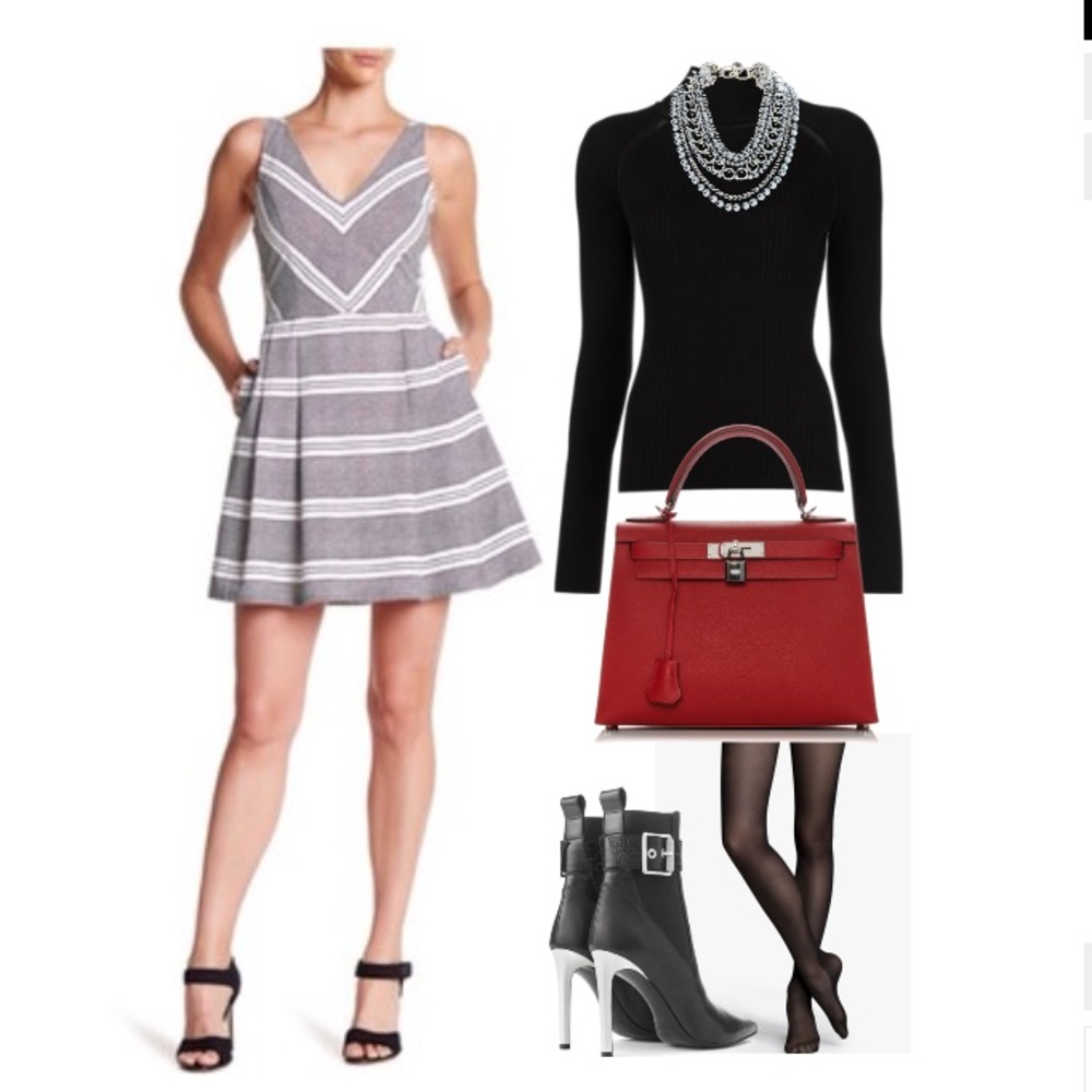 🔴 Greylin Mezzan Stripe Pleated Mini Dress